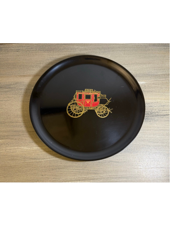 Vtg Couroc of Monterey black inlaid serving tray Wells Fargo & Co. Stagecoach